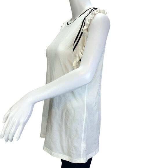 Cabi Women Topspin Top Black White Ruffle Sleeveless Stretch Knit #5199 Size S - Picture 9 of 12